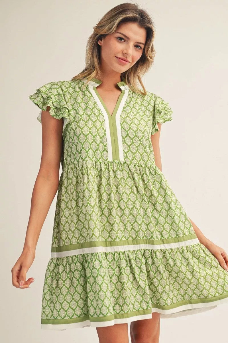 Key Lime Pattern Tiered Dress