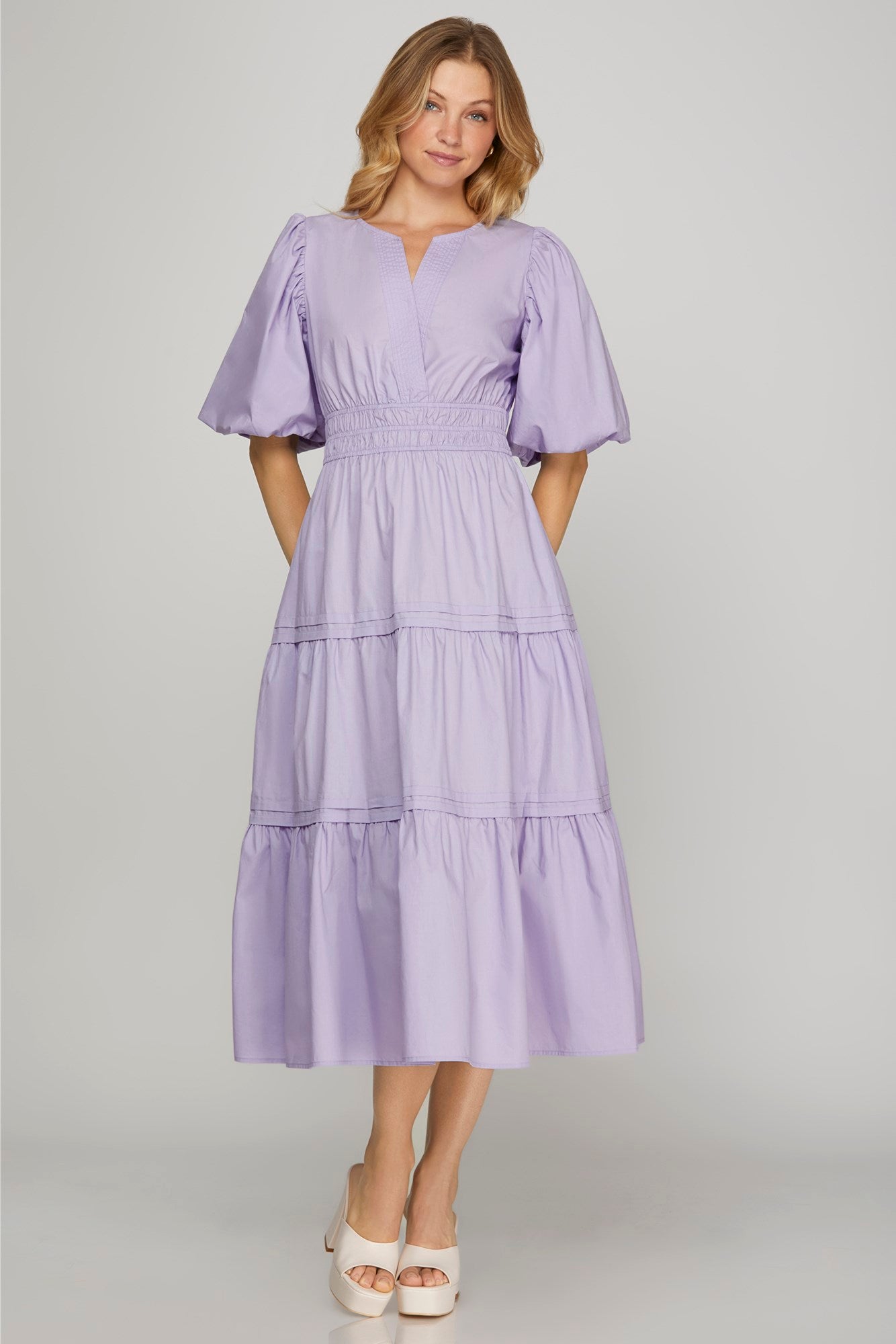 Balloon Sleeve Midi Dress
