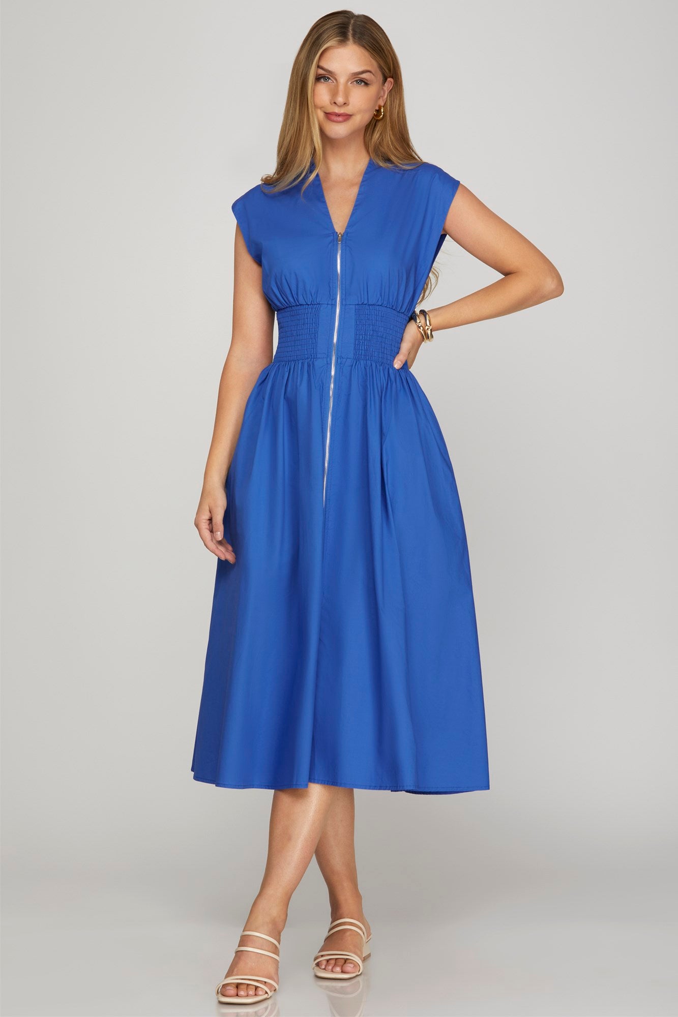 Royal Blue Smocked Waist Dress