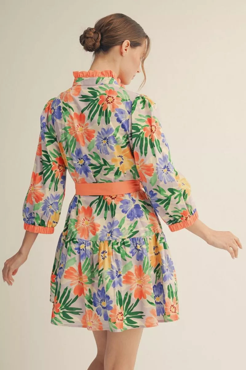 Coral Floral Tie Dress