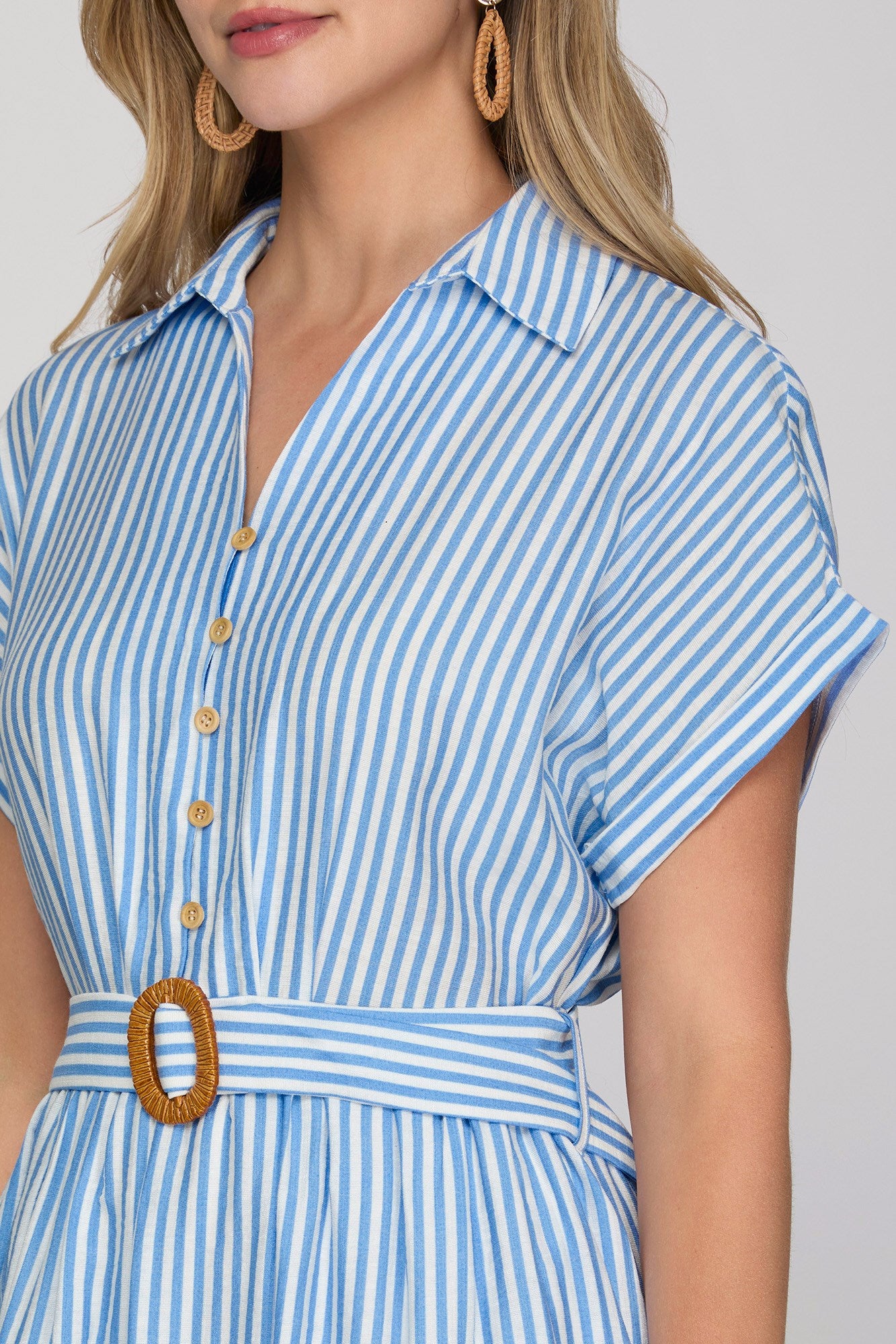 Blue Striped Belt Dress
