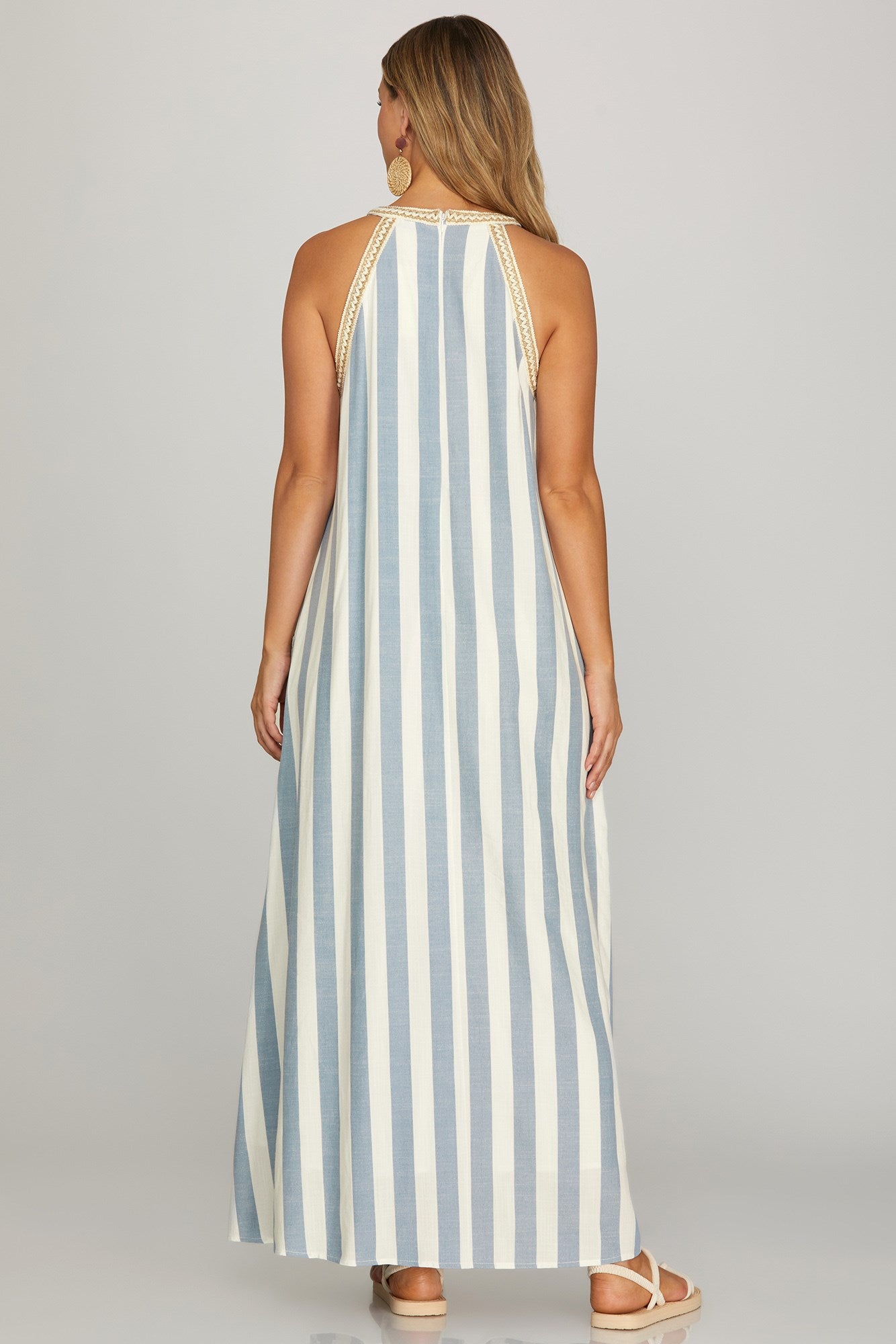 Halter Neck Striped Dress