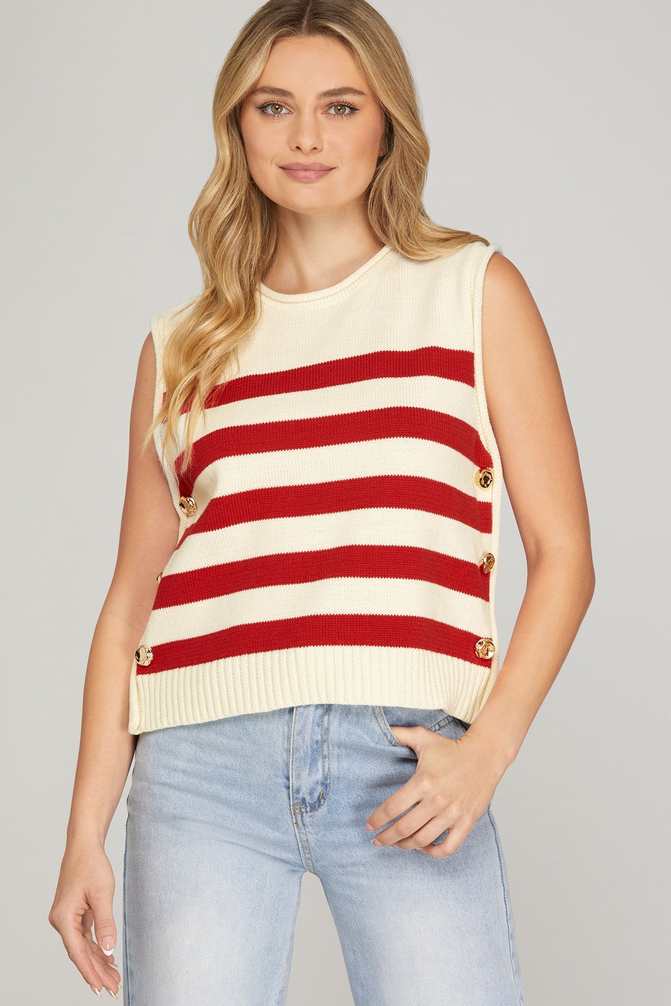 Sleeveless Striped Sweater Top