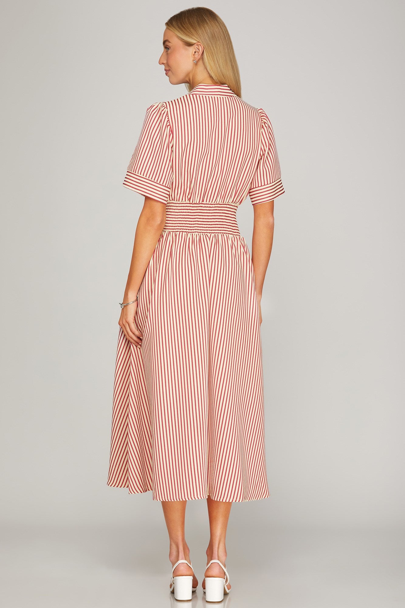 Red Striped Smocked Waist Dress