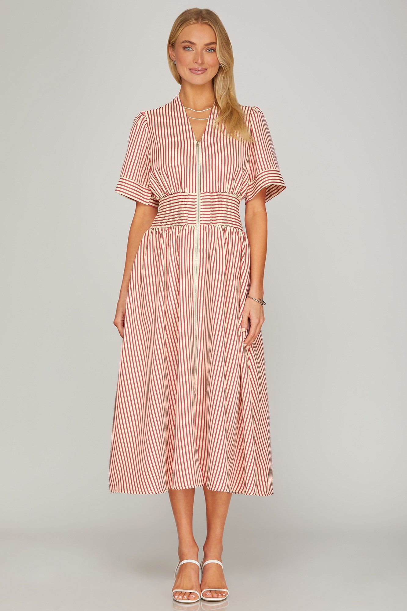 Red Striped Smocked Waist Dress