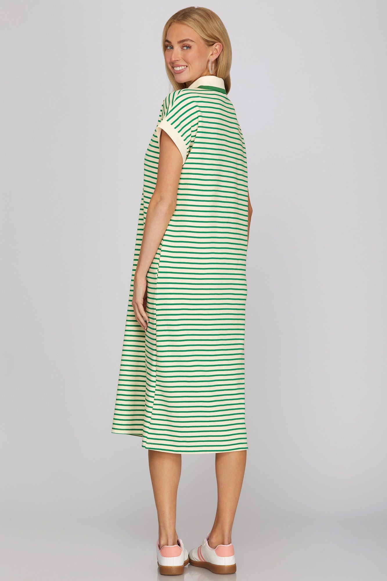 Green Striped Collared Dress