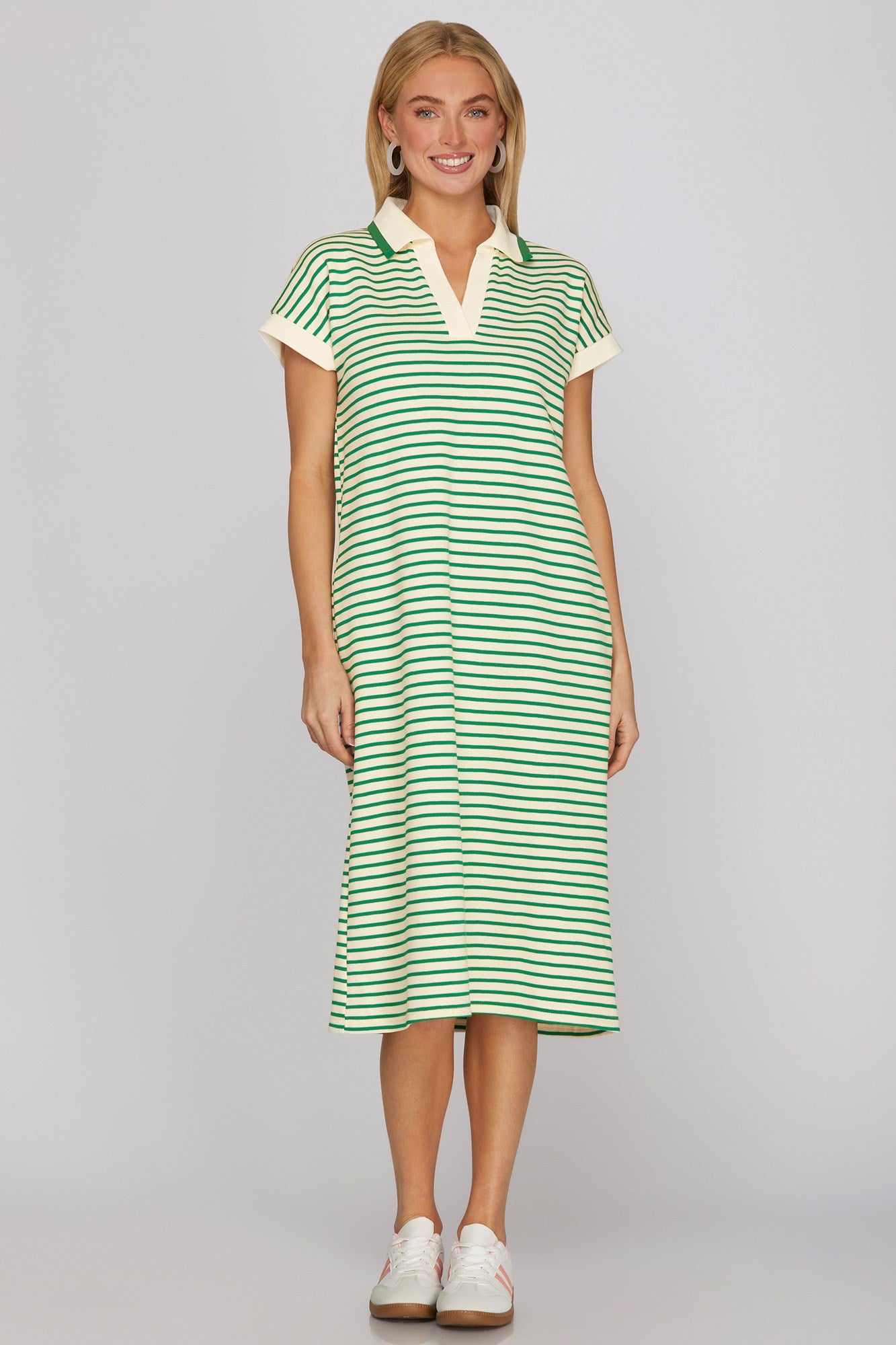 Green Striped Collared Dress