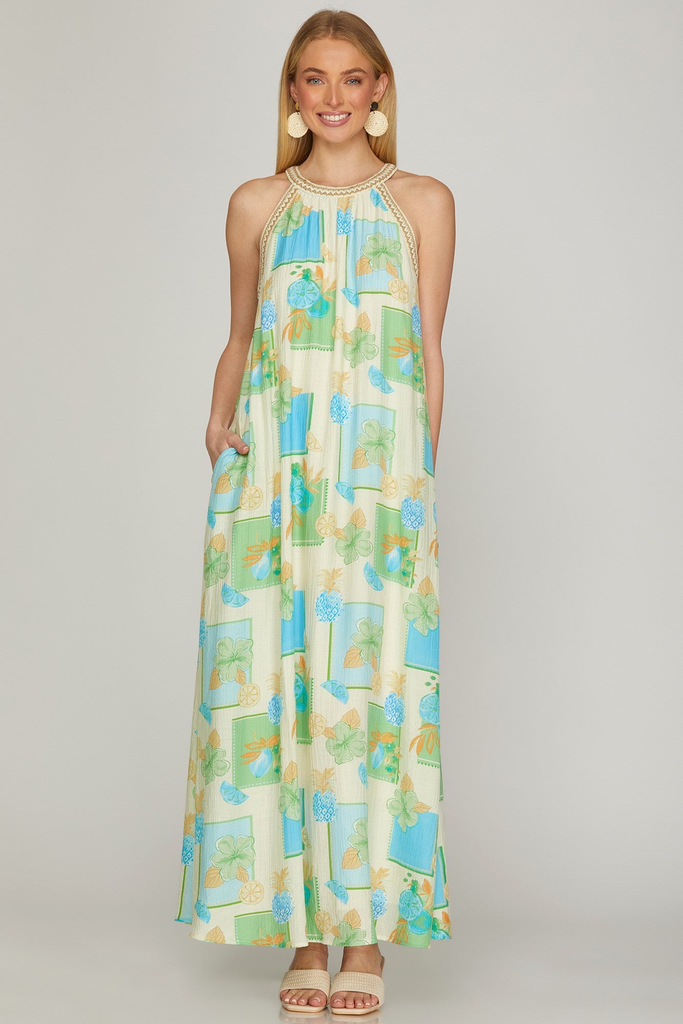 Summer Postcard Halter Dress