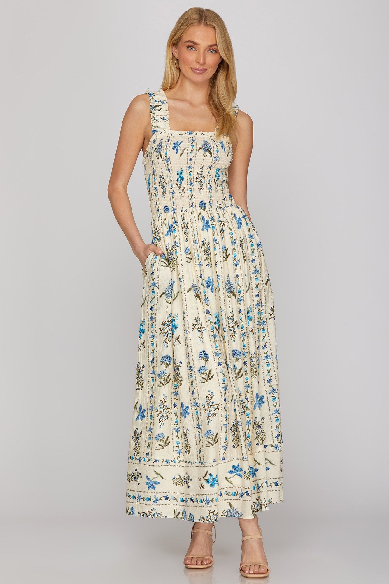 Blue Floral Sleeveless Dress