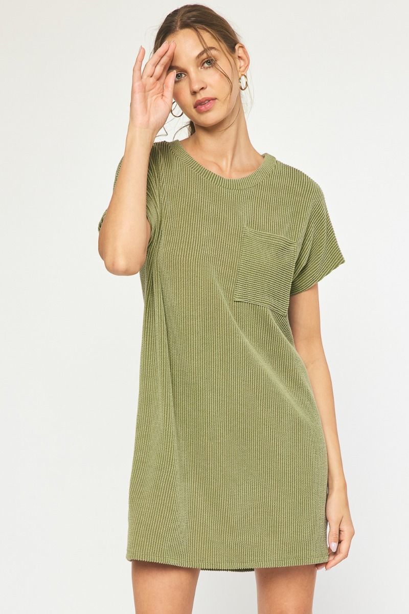 Army Green Ribbed Dress