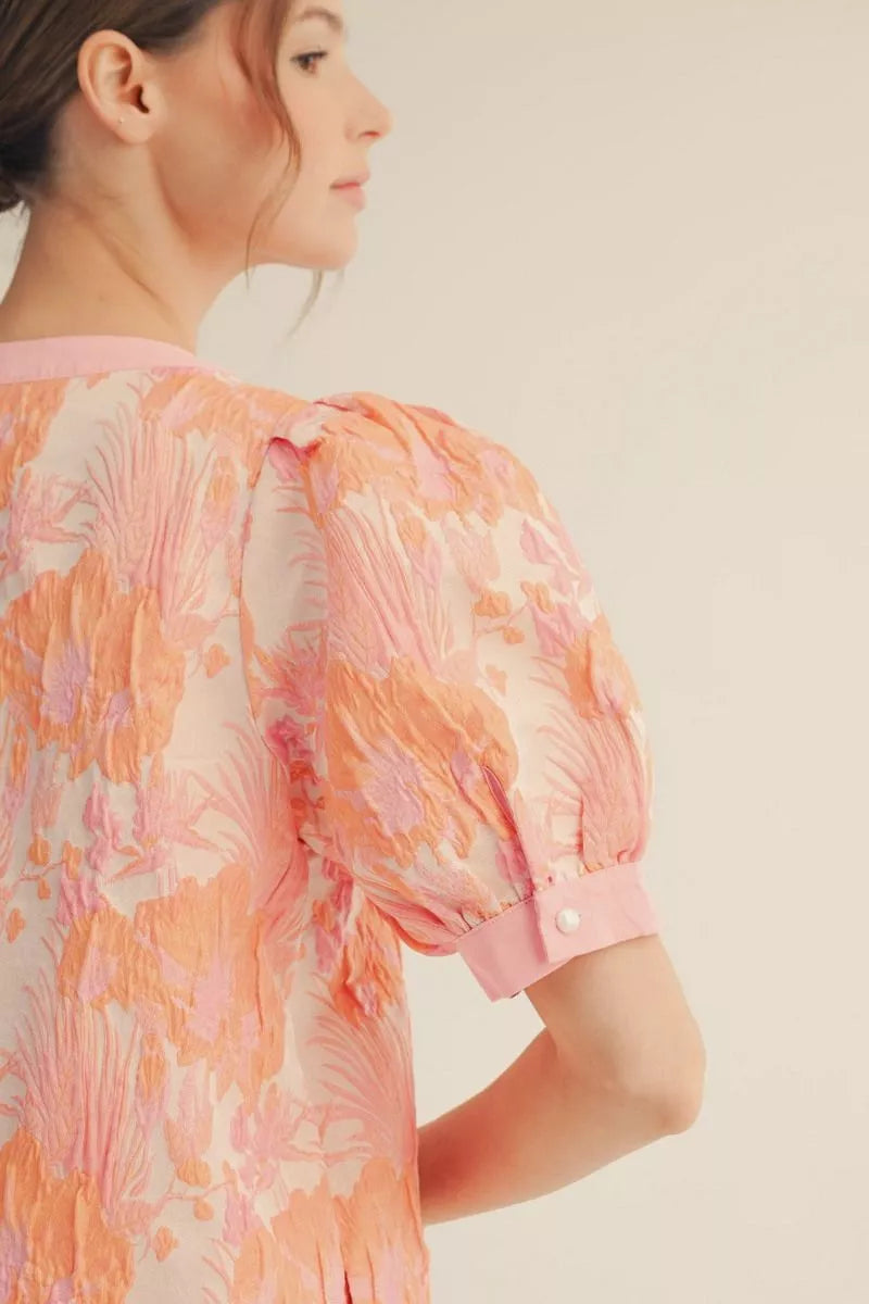 Peach Floral Jacquard Dress