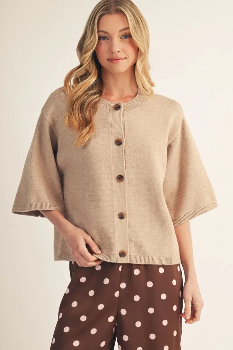 3/4 Sleeve Button Down Sweater