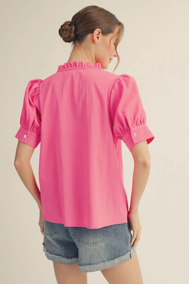 Puff Sleeve Crinkle Top