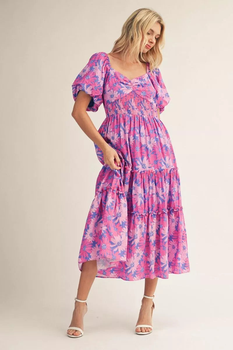 Blue/Magenta Midi Dress