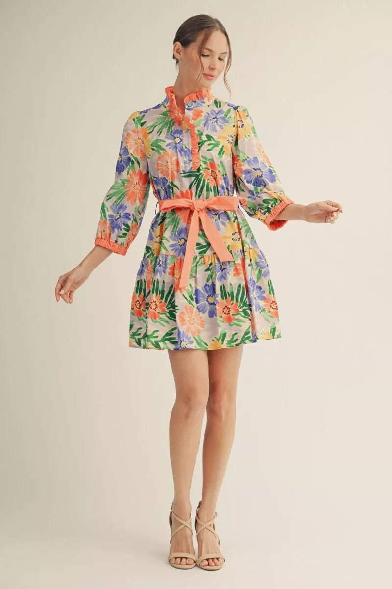 Coral Floral Tie Dress