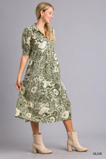 Olive Paisley Tiered Dress