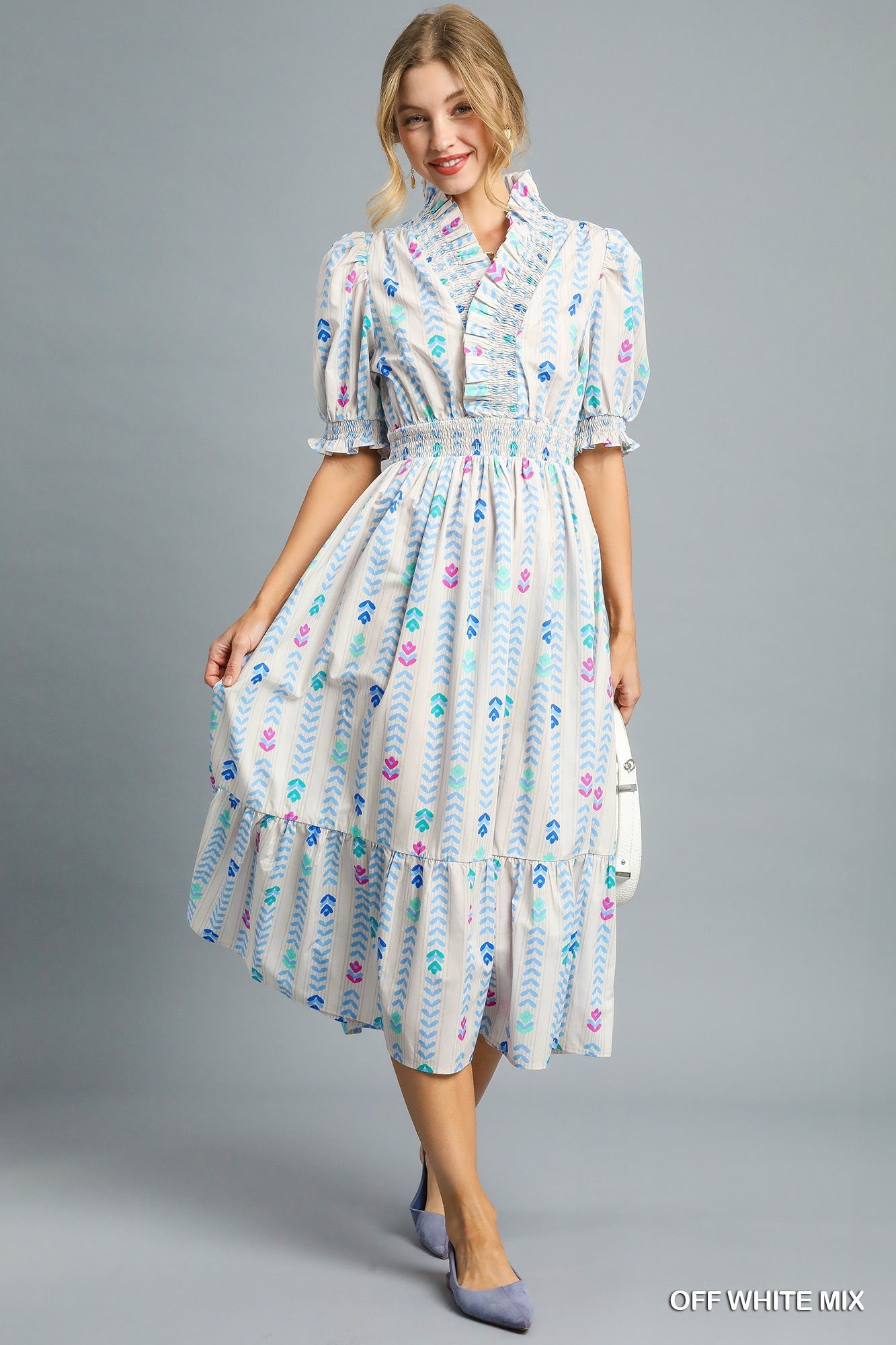 Ruffle Smocked Midi Dress