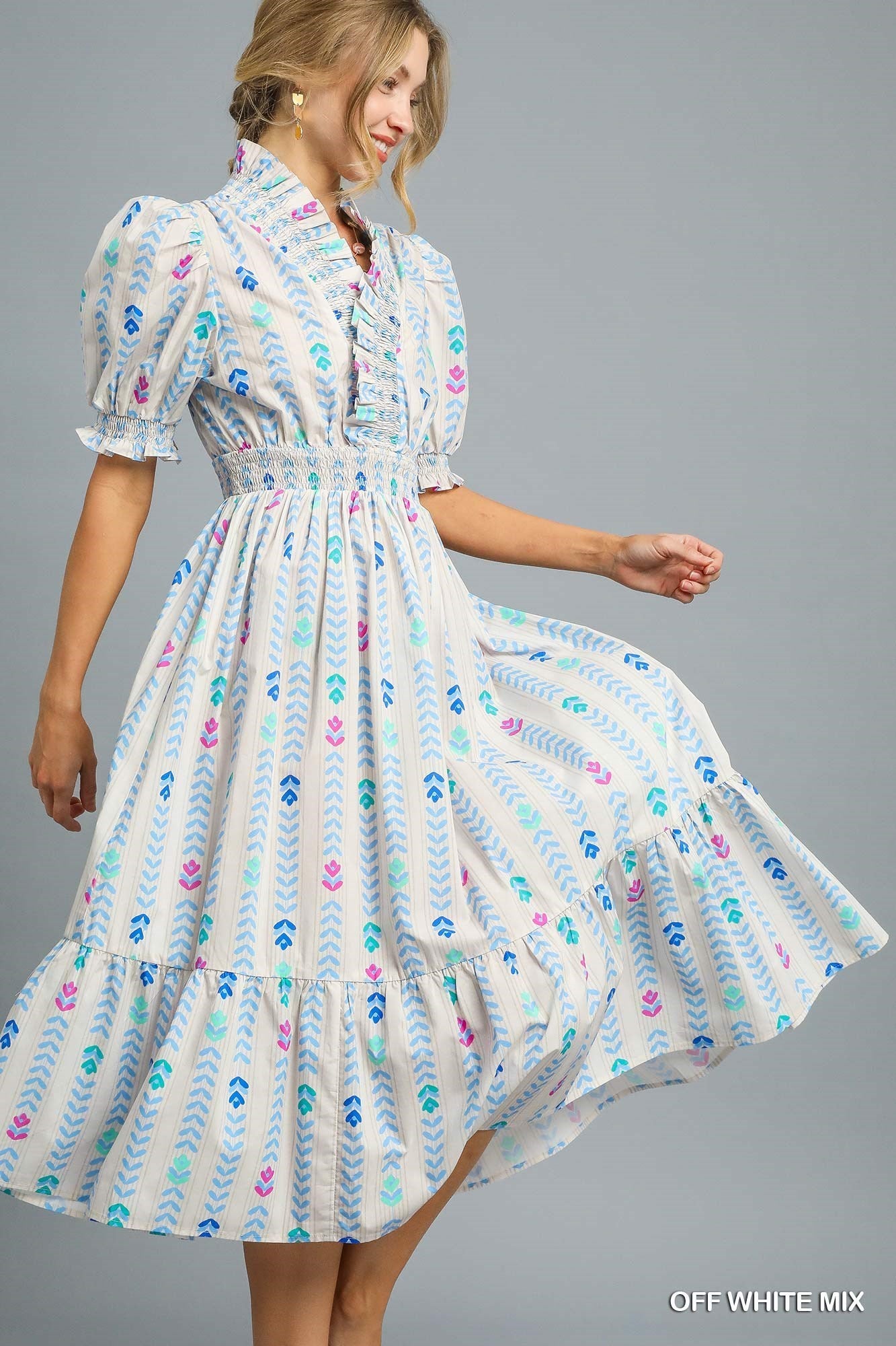 Ruffle Smocked Midi Dress