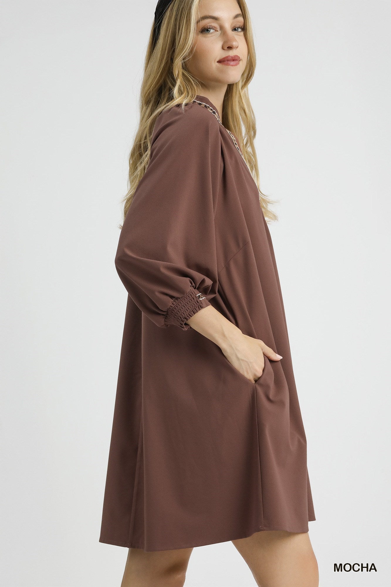 Mocha Leopard Trim Dress