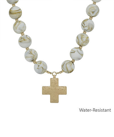 Natural Beaded Cross Necklace