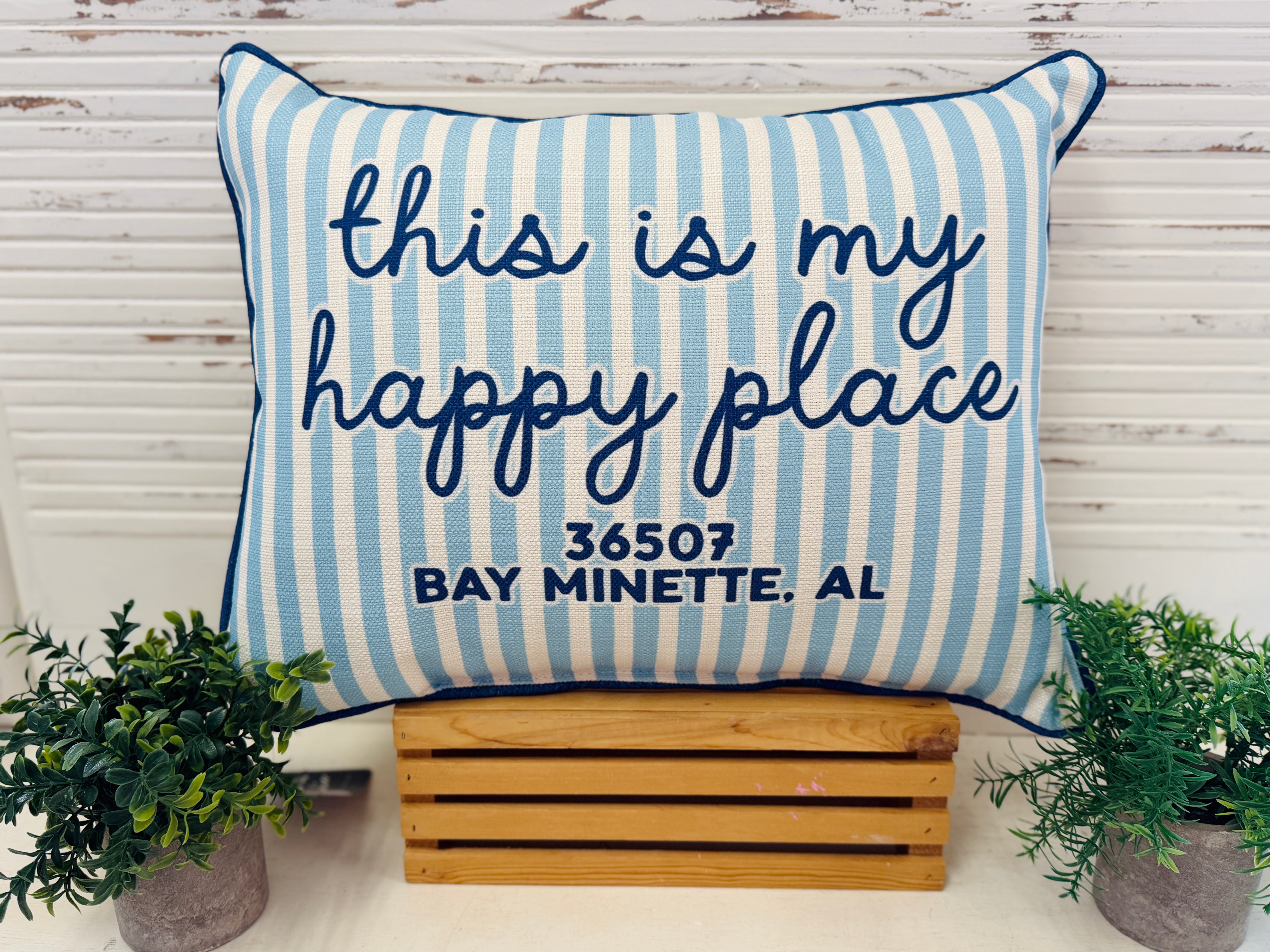 Striped Happy Place Pillow