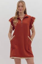 Rust Ruffle Collared Dress