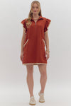 Rust Ruffle Collared Dress