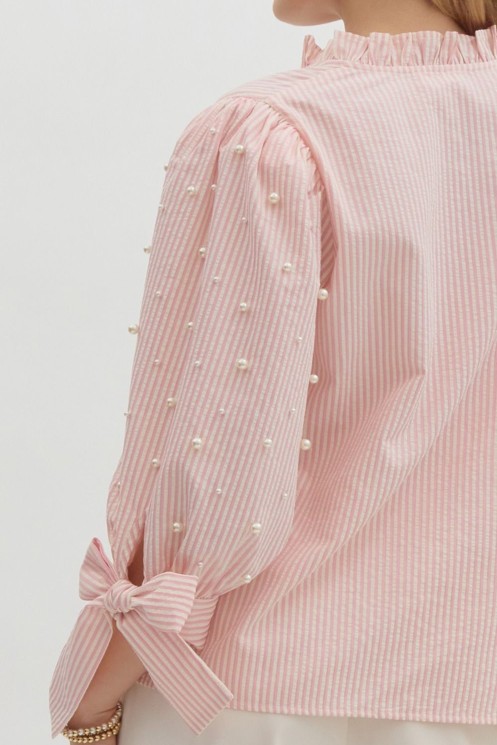 Bow Striped Pearl Top