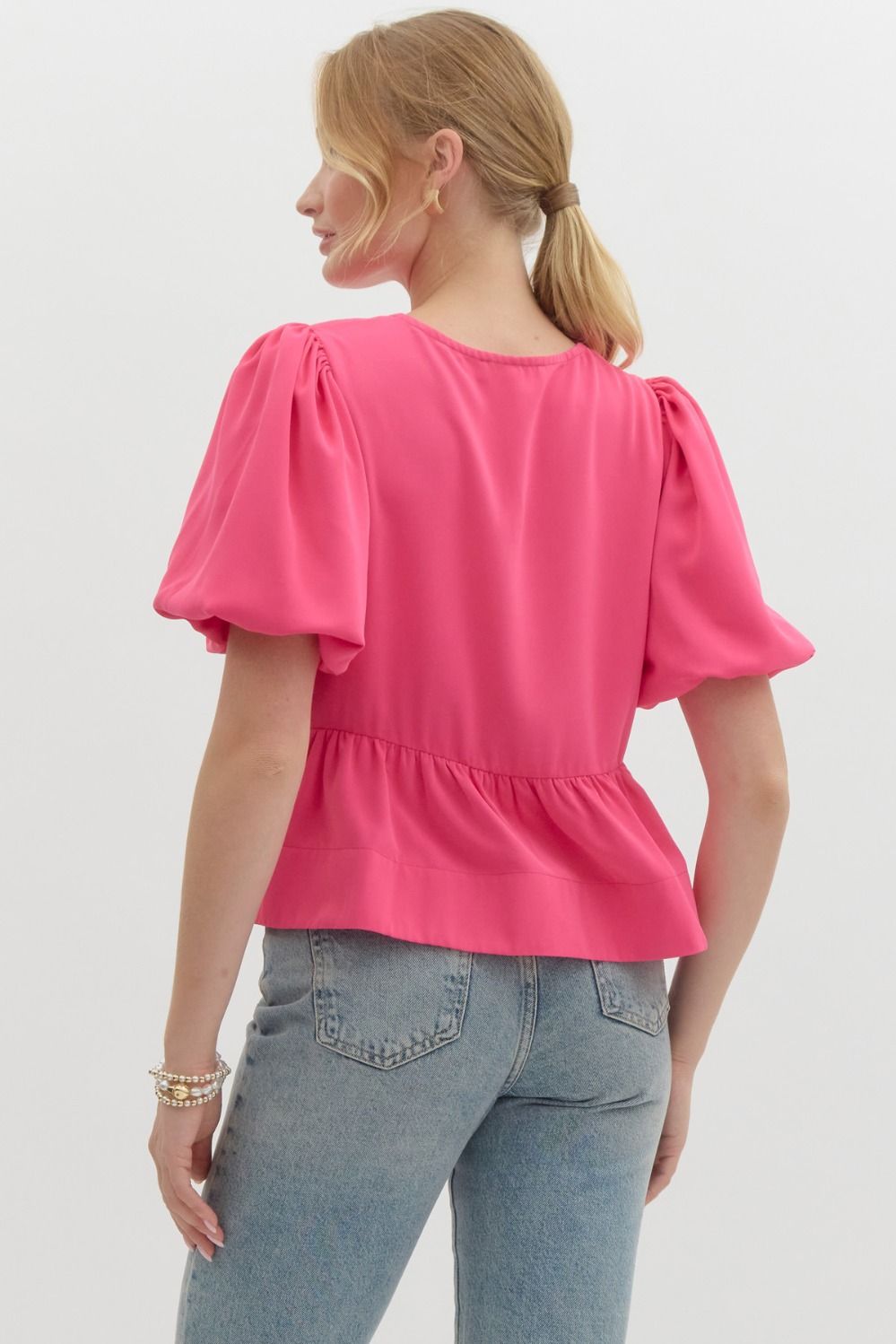 Hot Pink Bow Peplum Top