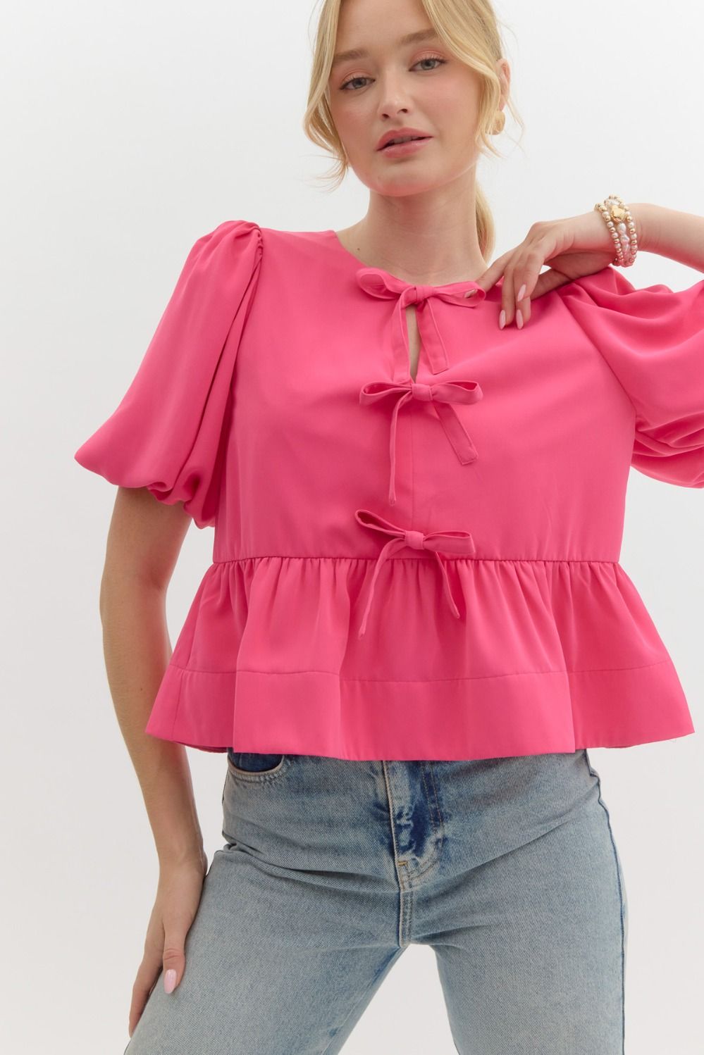 Hot Pink Bow Peplum Top