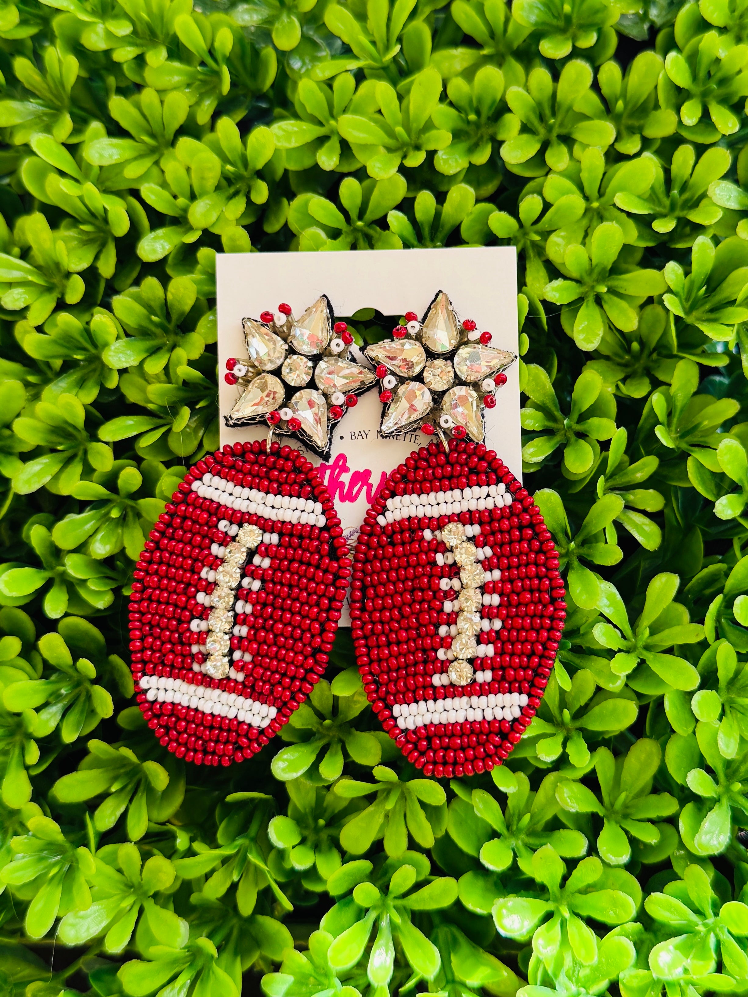 Crimson Football Beaded Earrings