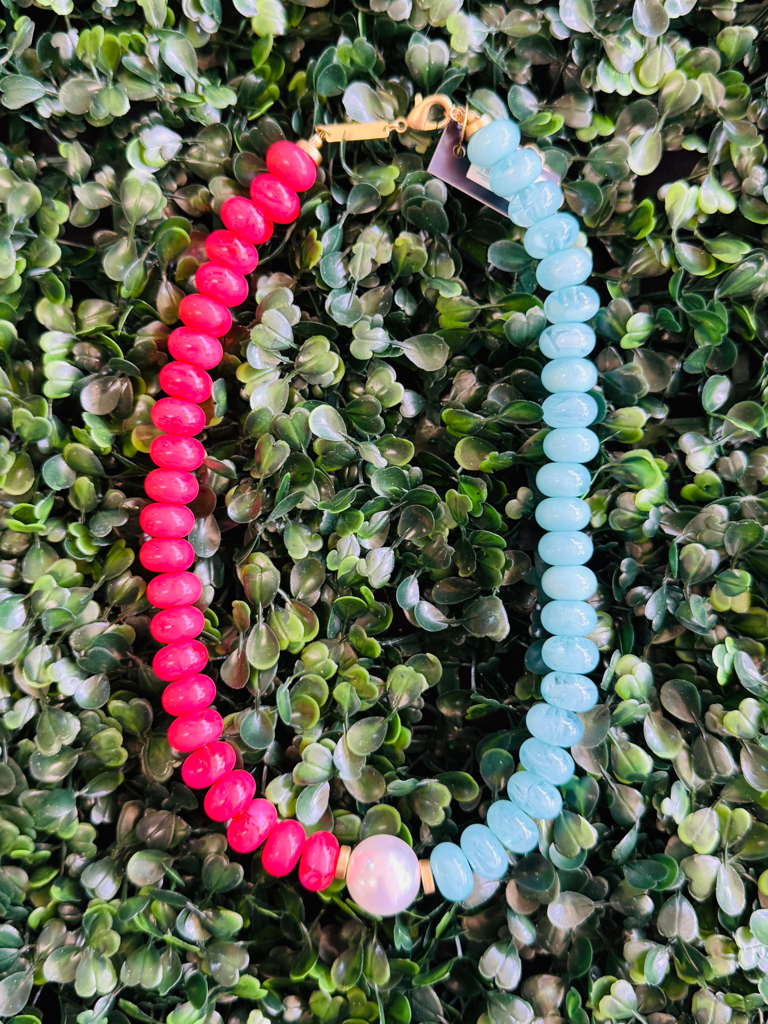 Aqua/Coral Bead Necklace