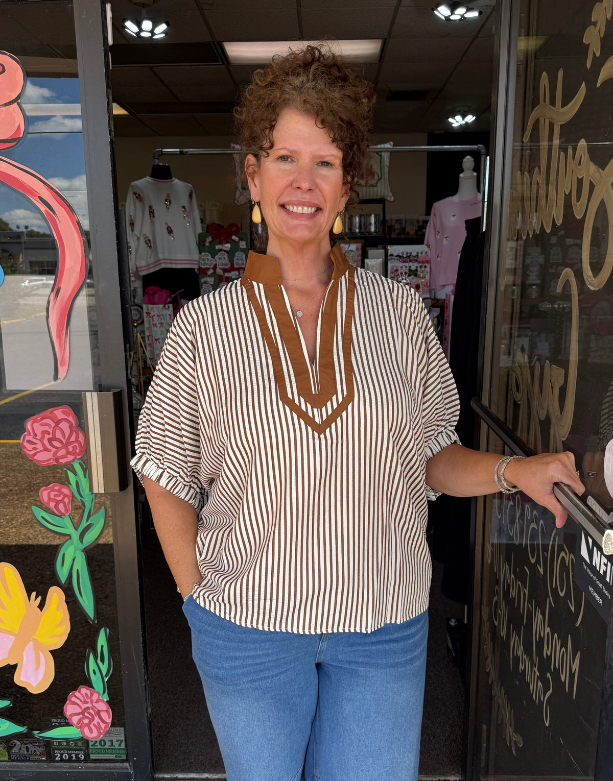 Brown Striped Dolman Top