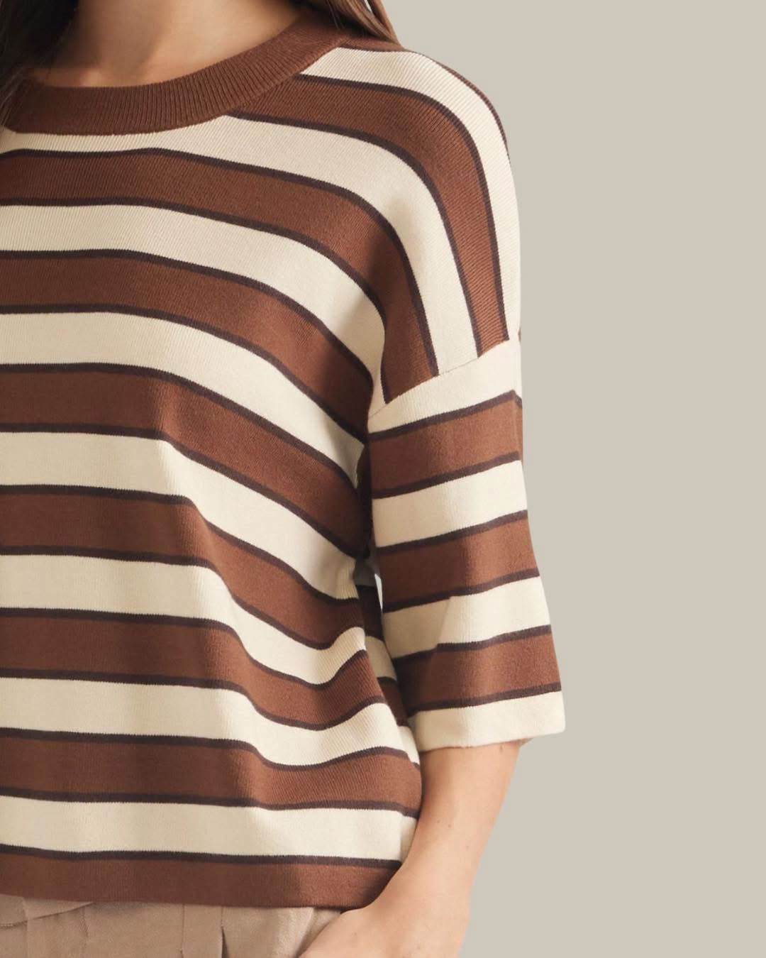 Brown Striped Knit Top