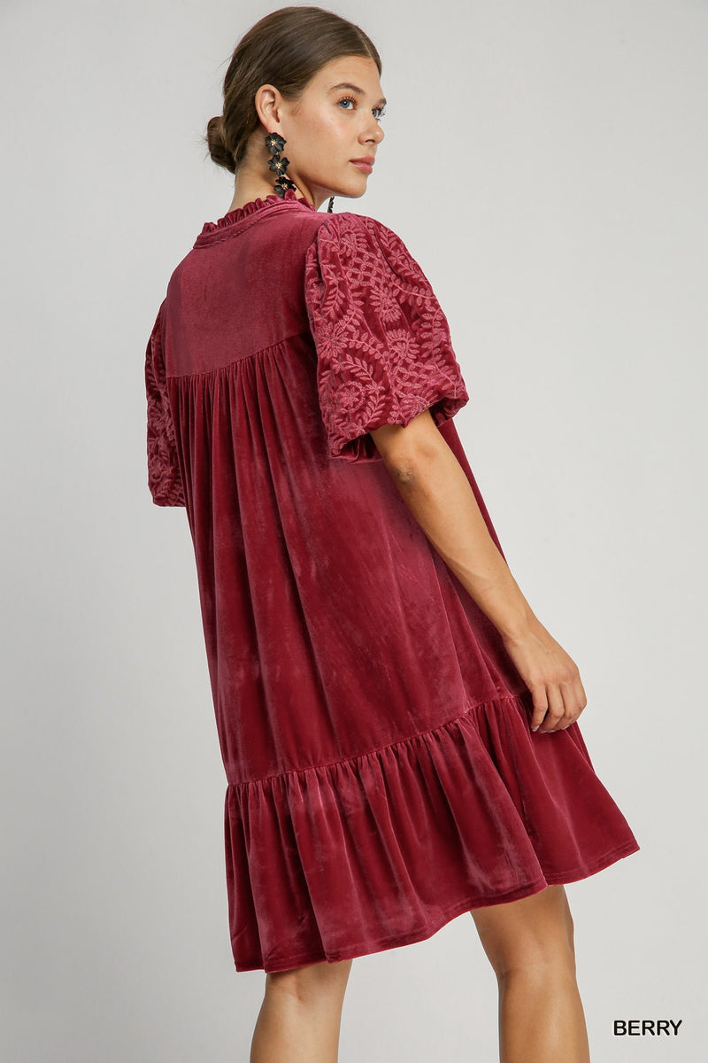 Berry Embroidered Dress