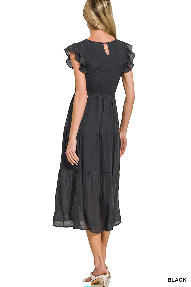 Woven Smocked Midi Dress