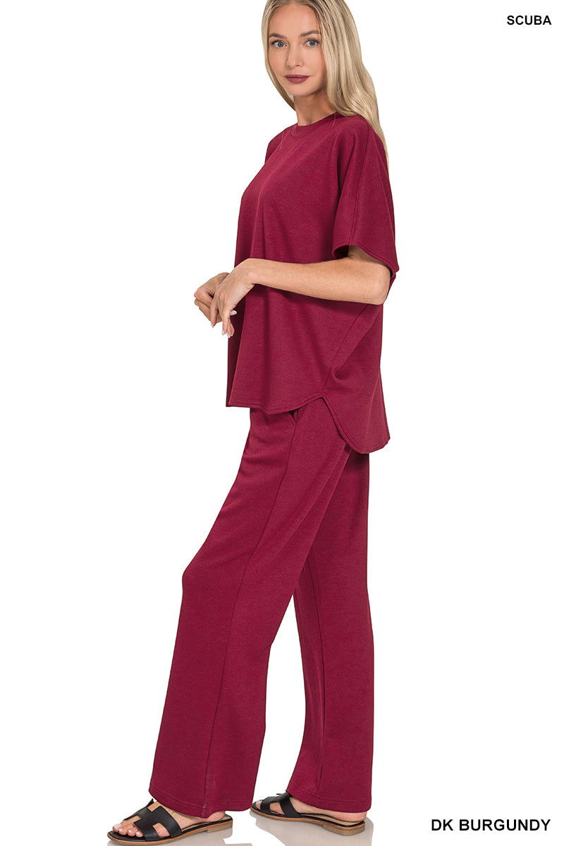 Scuba Curved Hem Pants Set