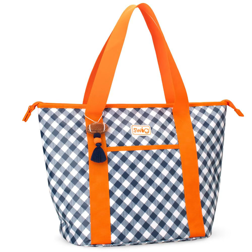 Gingham Navy/Orange Zippi Cooler 36oz