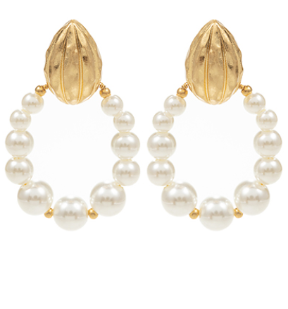 Oval Pearl Ball Earrings