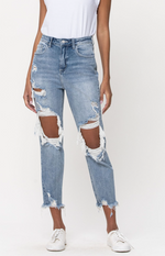 High Rise Distress Crop Straight