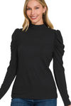 Ribbed Puff Sleeve Top