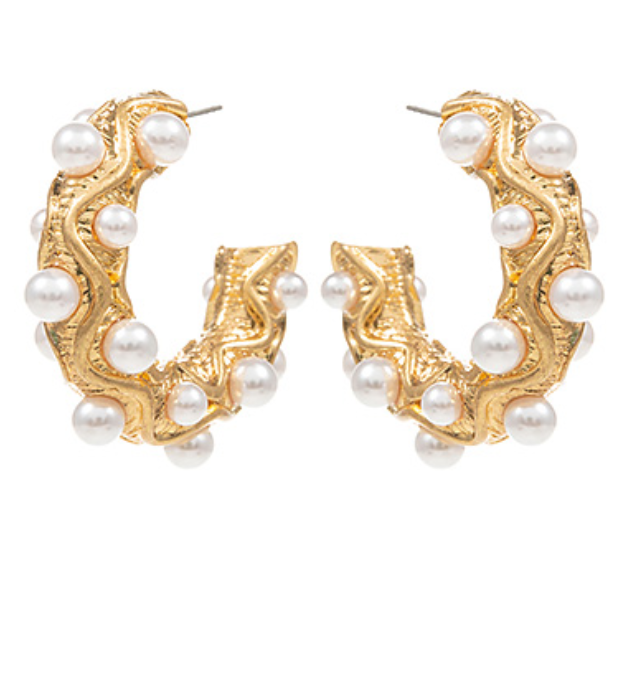 Round Pearl Textured Hoops