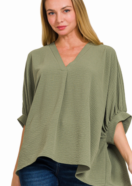 Woven Puff Sleeve Top