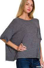 Washed Ribbed Cuff Sleeve Top