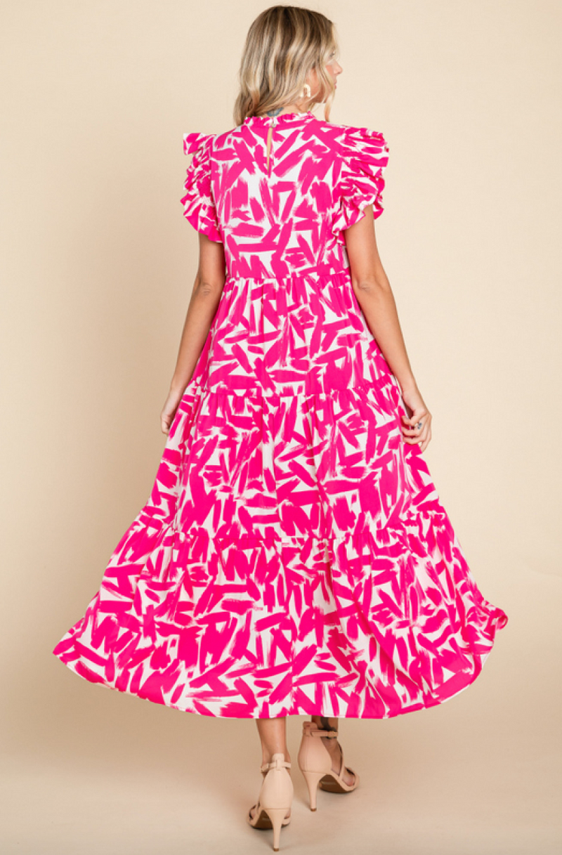 Pink Tiered Midi Dress