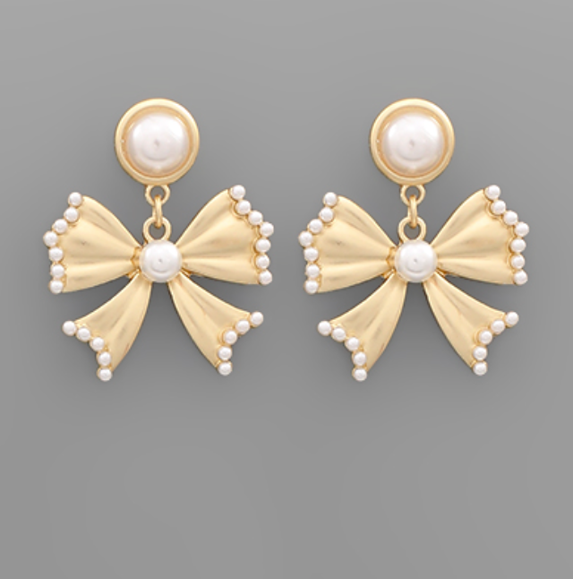 Pearl Beaded Bow Earrings