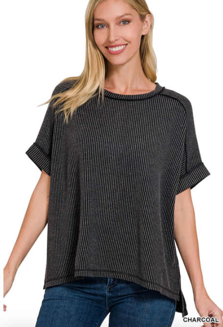 Ribbed Cuff Sleeve Top