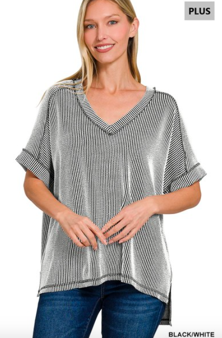 PS V Neck Ribbed Top