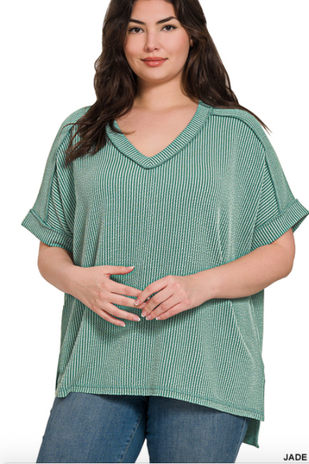 PS V Neck Ribbed Top