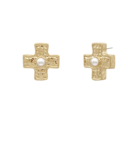 Pearl Cross Textured Earrings